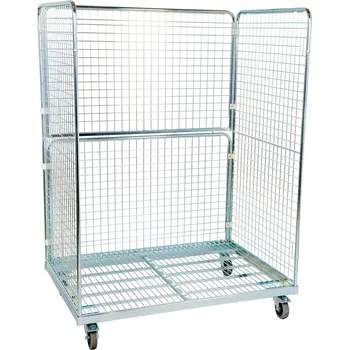 Ocelový rollkontejner, 3 drátěné stěny 800 x 1600 x 1820 mm, aretace