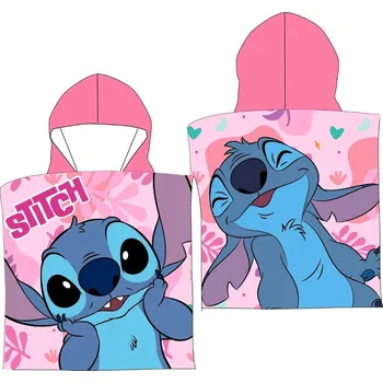 PONČO LILO I STITCH PLÁŽOVÁ OSUŠKA S KAPUCÍ PONČO STICH RŮŽOVÁ