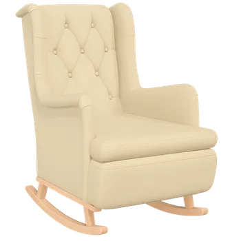 Křeslo Křeslo ušák, relaxační, houpací, nohy světlé, látka krémová, HARPER