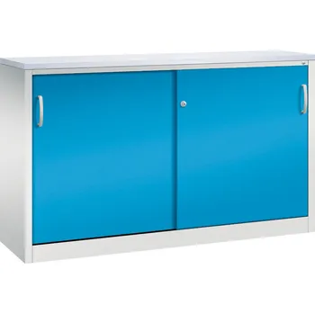 Jednací stůl Kancelářská skříňka s posuvnými dveřmi C+P Acurado, sideboard, 1600 x 400 x 1000 mm, sv. šedo-modrá