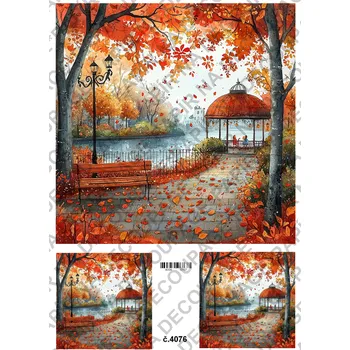 Umělecký papír Rýžový a soft papír na decoupage - Podzimní domečky - KB04076 Materiál: Soft, Rozměr: A4