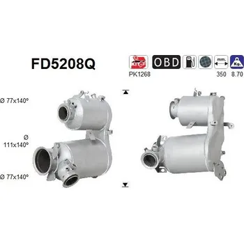 Filtr pevných částic Filtr sazových částic, výfukový systém AS FD5208Q