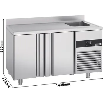 Lednice G.Gastro Chladicí stůl PREMIUM - 1430x700 mm - se 2 dvířky, 1 dřezem vpravo & obkladovým panelem