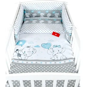 Dětská postýlka Souprava do postýlky 135/100 cm 3 díly - slůňata modrá