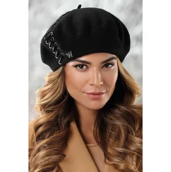 Čepice KRUMLOVANKA Luxusní baret s podšívkou a zdobením W-0582/018 černý