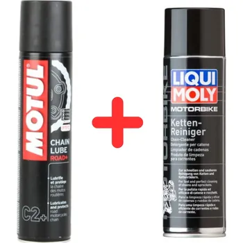 Sada Mazání Motul C2+ Chain Lube Road Plus 400 ml a Čistič Liqui Moly chain clean 0,5