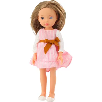 Panenka LEAN Toys 24431 panenka v růžových šatech s mašlí dlouhé hnědé vlasy