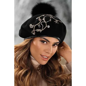 Čepice KRUMLOVANKA Dámská vlněná čepice s bambulí W-0581/018 černá