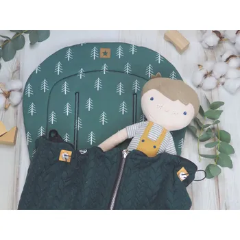 SET Podložka prodloužená (Smaragd tree, černý fleece) + copánková deka (smaragd, černý fleece)