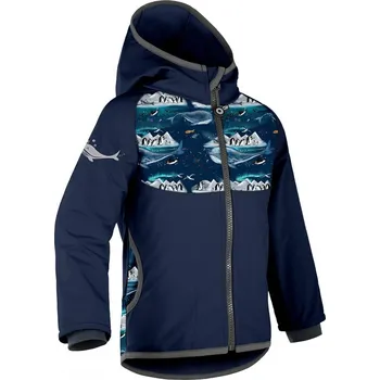 Chlapecká bunda Unuo (ušito v ČR) Dětská softshellová bunda Unuo s fleecem temně modrá tučňáci