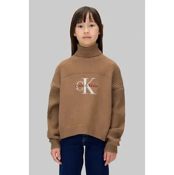 Dívčí oblečení Dětský bavlněný svetr Calvin Klein Jeans IG0IG03047.9BYA hnědá 82X, vel. 128