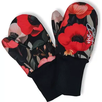 Módní doplněk ESITO | Palcové rukavice softshell Vlčí máky - černá / 5 - 7 let