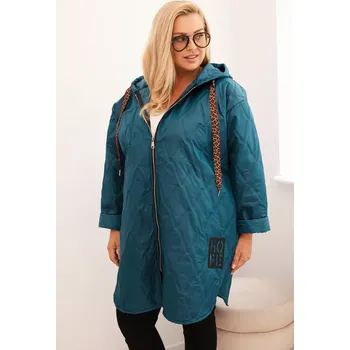 Kesi Włoski Dámská bunda Plus Size prošívaná s kapucí a nápisem HOPE mořská Kesi Włoski černá | tyrkysová 3401182