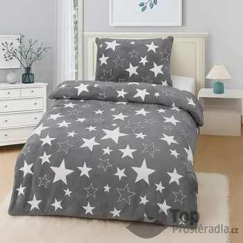 Povlečení Mikroplyšové povlečení Premium 140x200+70x90 Hvězdy v šedém
