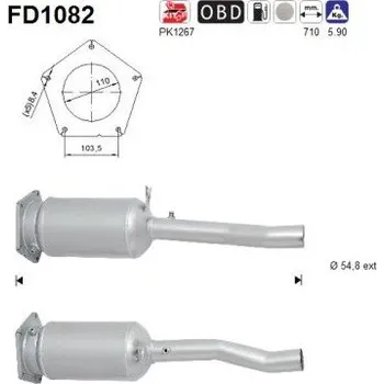 Filtr pevných částic Filtr sazových částic, výfukový systém AS FD1082