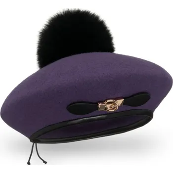 Čepice KRUMLOVANKA Zimní dámský baret s bambulí W-662 více barevných variant VYBERTE BAREVNOU VARIANTU: fialová