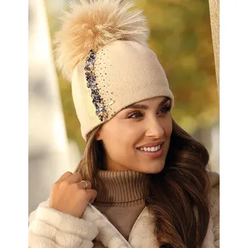 Čepice KRUMLOVANKA Dámská čepice sbambulí W-0172/284 béžová