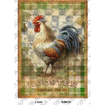 Umělecký papír Rýžový a soft papír na decoupage - Kohouti, slepice vintage - KB3436 Materiál: Soft, Rozměr: A4