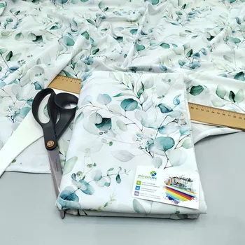 Moraviatex Balíček 1 metr - Jednolíc elastický Bavlna/Elastan 6% digi tisk Eucalyptus (0,32kg)