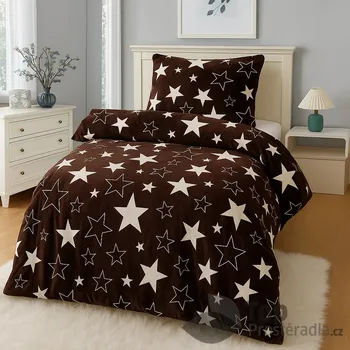 Povlečení Mikroplyšové povlečení Premium 140x200+70x90 Hvězdy v hnědém