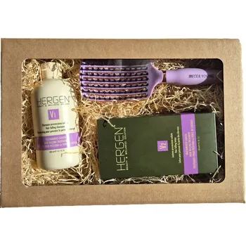 Kosmetická sada Dárkový set proti padání vlasů – šampon Bes Hergen V1 400 ml, tonikum Bes Hergen V2 100 ml a luxusní kartáč Sister Young Ovia Lilac BV