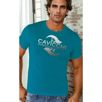 Pánské tričko Pánské tričko CAVICCHI CC219 06689 značkové tyrkysovo - modré pánské tričko Roberto Martinelli Velikost: M