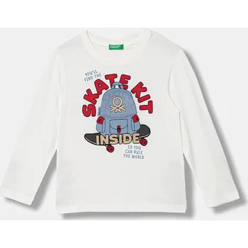 Dětské bavlněné tričko s dlouhým rukávem United Colors of Benetton bílá barva, s potiskem, 3I1XG10KQ 3I1XG10KQ.P.seasonal 00X, vel. 90