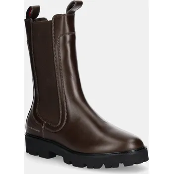 Dámská zimní obuv Kožené kotníkové boty Tommy Hilfiger TH LTHR MID CHELSEA FW0FW08770 hnědá 88X, EUR 41