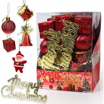 Vánoční dekorace Vánoční ozdoby, lesklé vánoční baňky, sada červených vánočních koulí