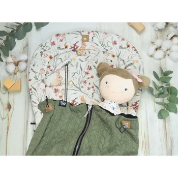 SET Podložka prodloužená (Bunnies, brown fleece) + copánková deka (olive, černý fleece)