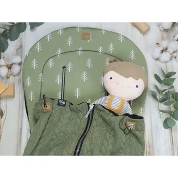 SET Podložka prodloužená (Olive tree, černý fleece) + copánková deka (olive, černý fleece)