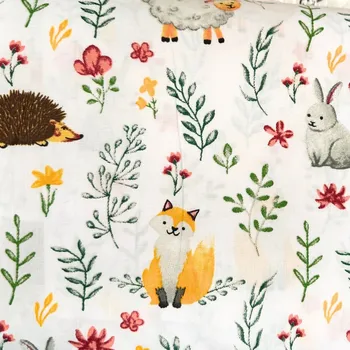 Rumitex Bavlněná látka, cena za 1 metr, šíře 160 cm, ZVÍŘÁTKA, VĚTVIČKY