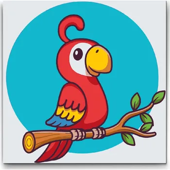 Malování podle čísel - Červený papoušek Velikost: 50x50cm, Rámování: Pouze srolované plátno