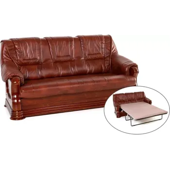 Pohovka Kožená rozkládací pohovka Baron 3R, bílá/třešeň (k1/4)