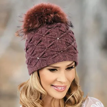 Čepice KRUMLOVANKA Dámská čepice s bambulí W-0105/780M šedorůžová melange