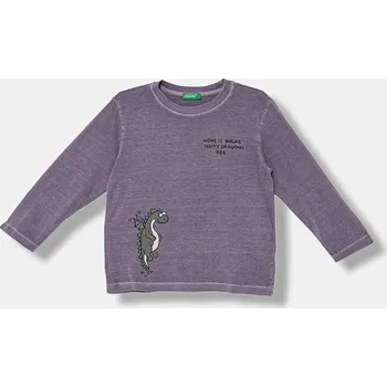 Dětské bavlněné tričko s dlouhým rukávem United Colors of Benetton fialová barva, s potiskem, 3PCMG10K6 3PCMG10K6.P.seasonal 45X, vel. 116