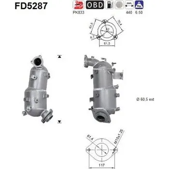 Filtr pevných částic Filtr sazových částic, výfukový systém AS FD5287
