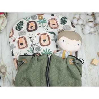 SET Podložka prodloužená (Lion, černý fleece) + copánková deka (olive, černý fleece)