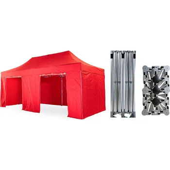 Zahradní stan Nůžkový párty stan 4x8 m TENTino BIG HEXAGON EXTRA HIGH ROOF Barva opláštění: 7A - ČERVENÁ