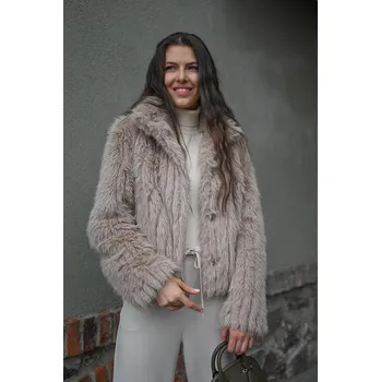 Dámský kabát RINO & PELLE DÁMSKÝ KRÁTKÝ KABÁTEK Z UMĚLÉ KOŽEŠINY Béžová