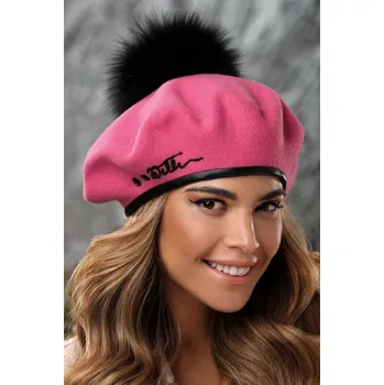 Čepice KRUMLOVANKA Dámský zimní baret s bambulí W-0718 barevné varianty VYBERTE BAREVNOU VARIANTU: tmavě starorůžová