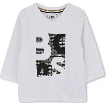 Chlapecké tričko Dětské bavlněné tričko s dlouhým rukávem BOSS bílá barva, s potiskem, J52472 J52472.86.94 00X, vel. 86