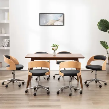 Jídelní židle OMAXI Otočné jídelní židle 6 ks černé ohýbané dřevo a umělá kůže 023600