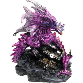 Karnevalový kostým MystiCalls Dvouhlavý fialový drak s pokladem, soška