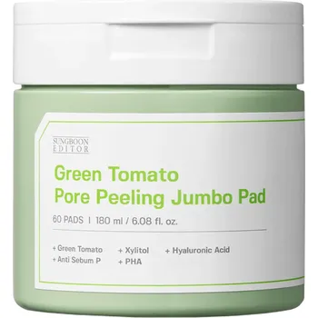 Pleťový peeling Sungboon Editor – Green Tomato Pore Peeling Jumbo Pad – Peelingové polštářky se zeleným rajčetem – 60 ks