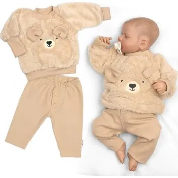 Kojenecká souprava Baby Nellys Rostoucí chlupáčková mikina a kalhoty Medvídek béžová 2dílná sada Baby Nellys Vel. 80/86