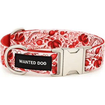 Obojek pro psa Wanted Dog Červený Nylonový obojek pro psa - folklór Velikost: M, Typ spony: Plastová, Vodítko ve stejném designu: Žádné