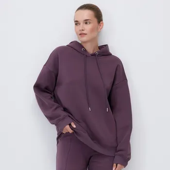 Dámská mikina Reserved - Bavlněná mikina s kapucí - tmavě fialová - 023HV-49X - 023HV-49X-XL