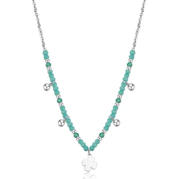 Náhrdelník S'Agapõ Ocelový korálkový náhrdelník s přívěsky Čtyřlístek Glint SGI03 + 2 měsíce na vrácení zboží