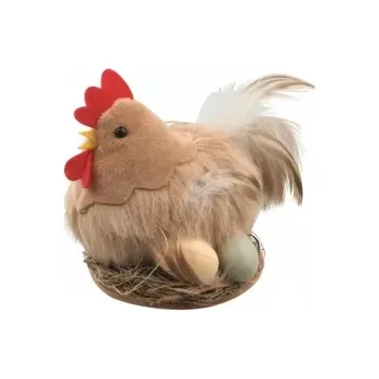 Velikonoční dekorace Slepička plyšová hnědá 10 cm